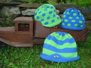 Kids cotton hats - lime stripes or polka dots