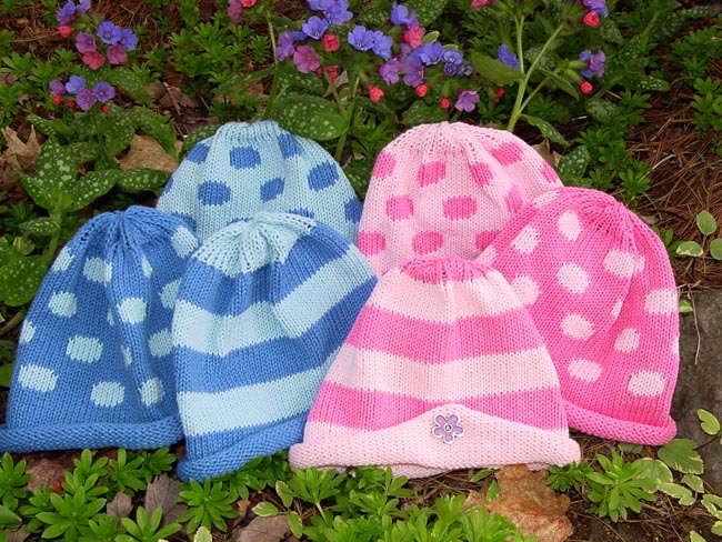 Pink and blue baby hats