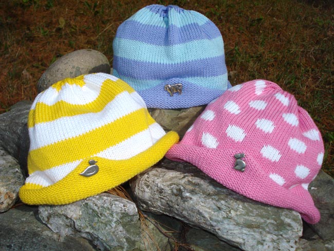 Kids hats with sheep, duck, or bunny pin